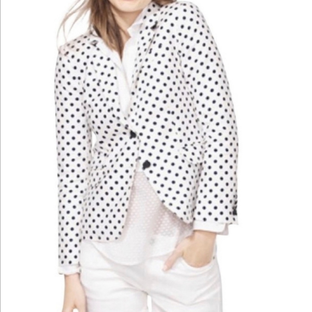 J Crew Linen Polka Dot Schoolboy Blazer In Navy 8